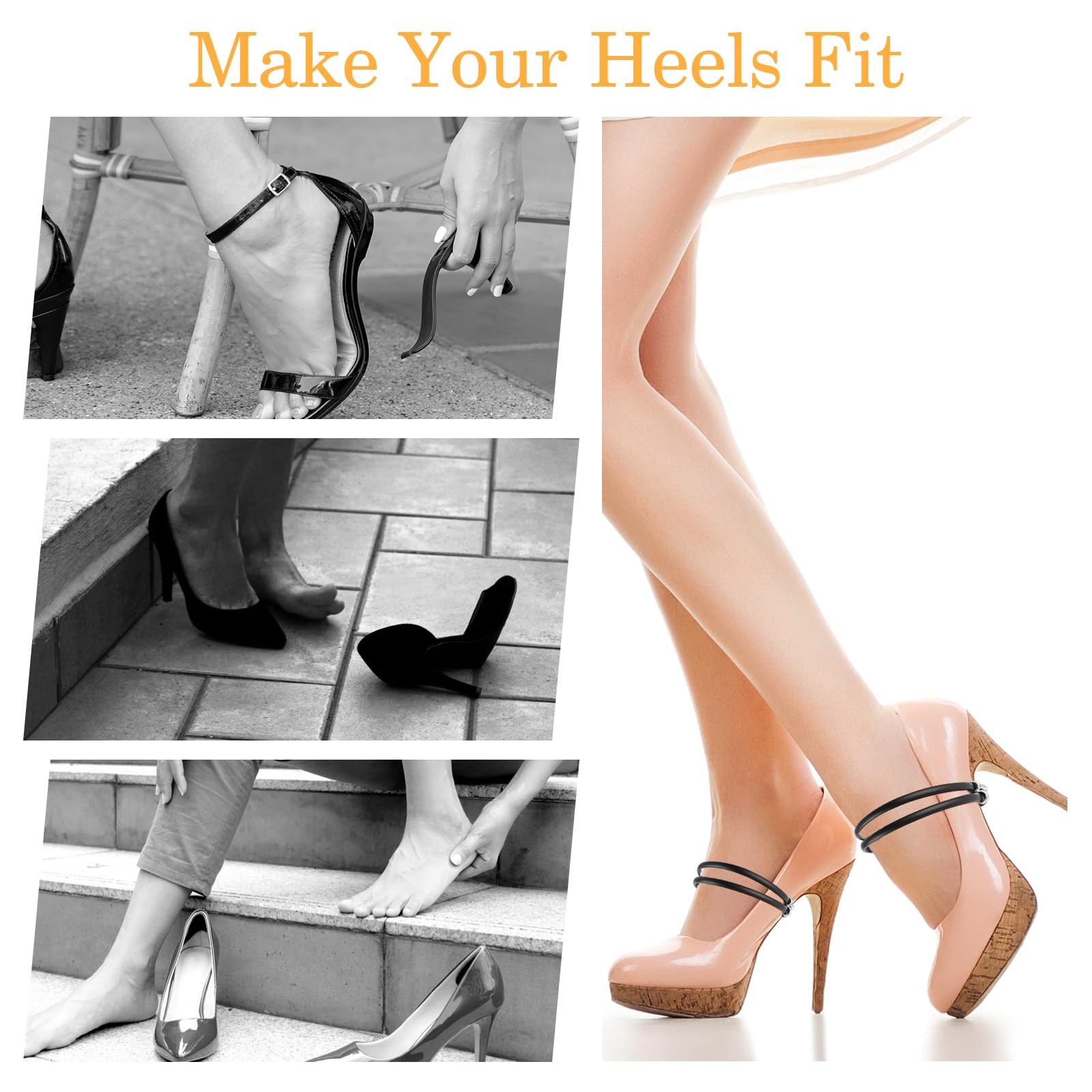2 Pairs Detachable Elastic Ankle Straps for Loose Shoes & Heels, Dual Purpose…