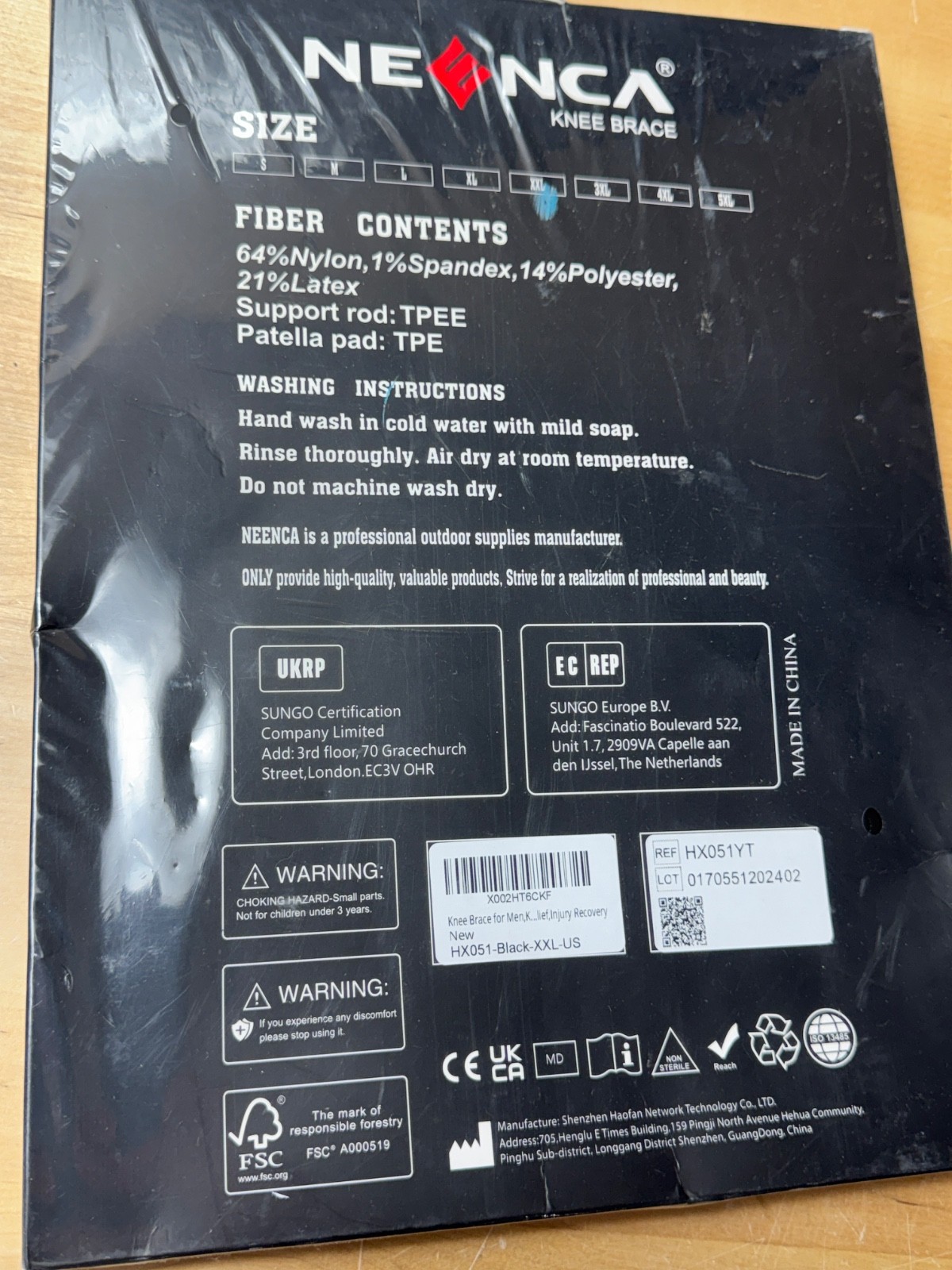 NEENCA HX051 Sports Life Knee Brace Size XXL BLACK