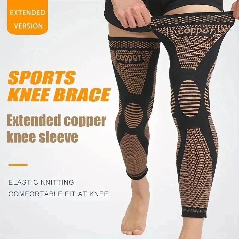 1pc Copper Compression Knee Sleeve Support Brace Stretchable Full Leg Knit Breat