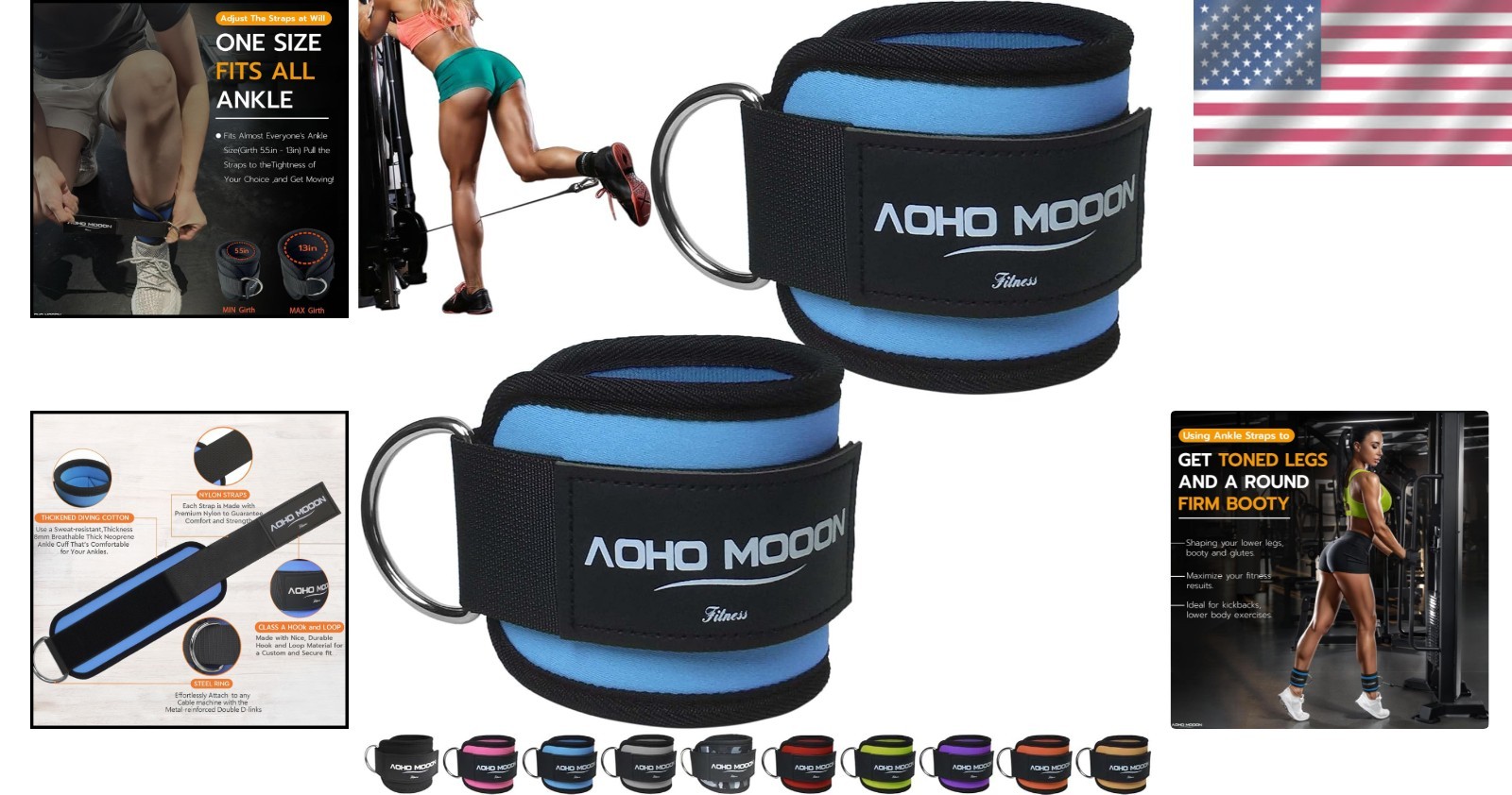 Multipurpose Ankle Straps for Leg Workouts with Strong Stitching and D Rings
