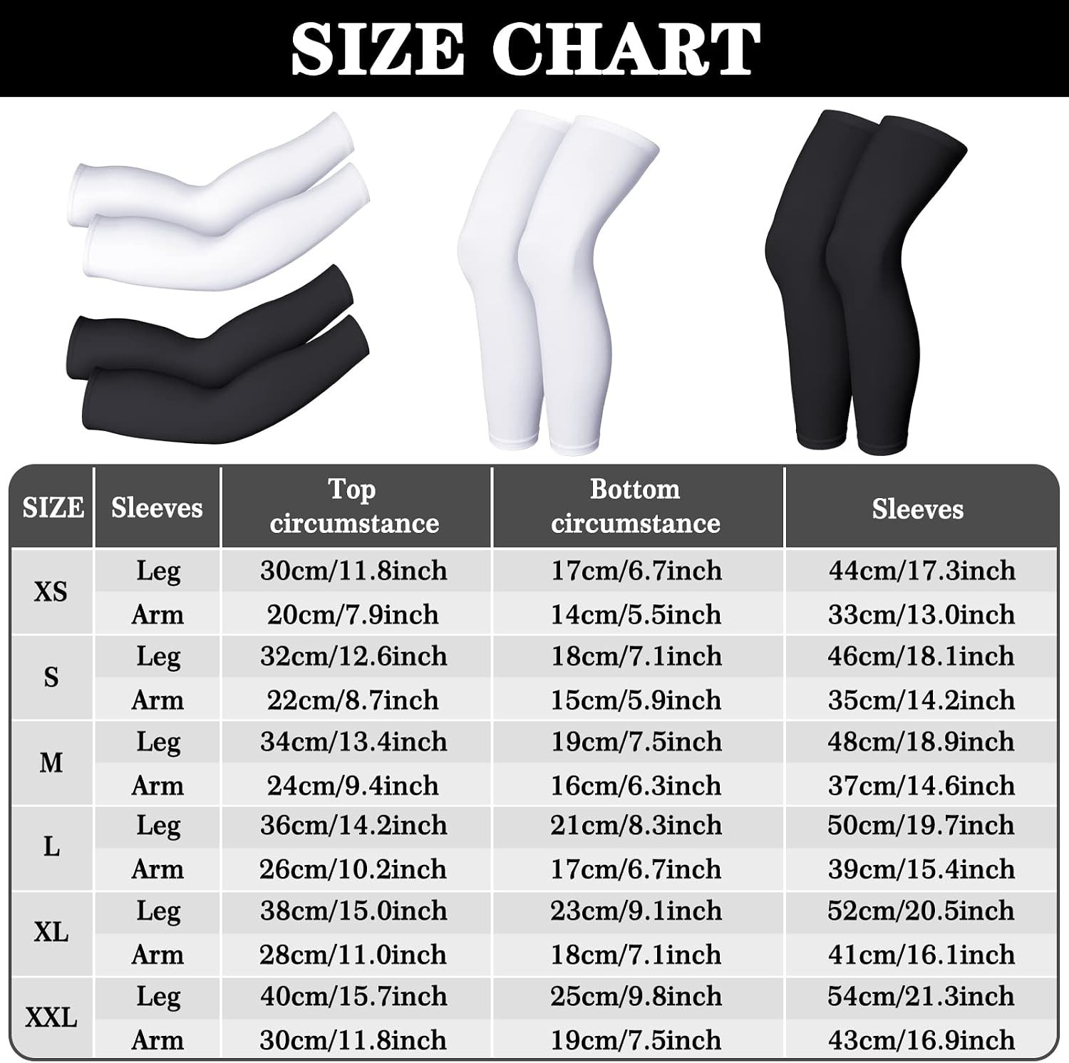 UV Protection Compression Sleeves – 2 Pairs of Black and White Large Sizes