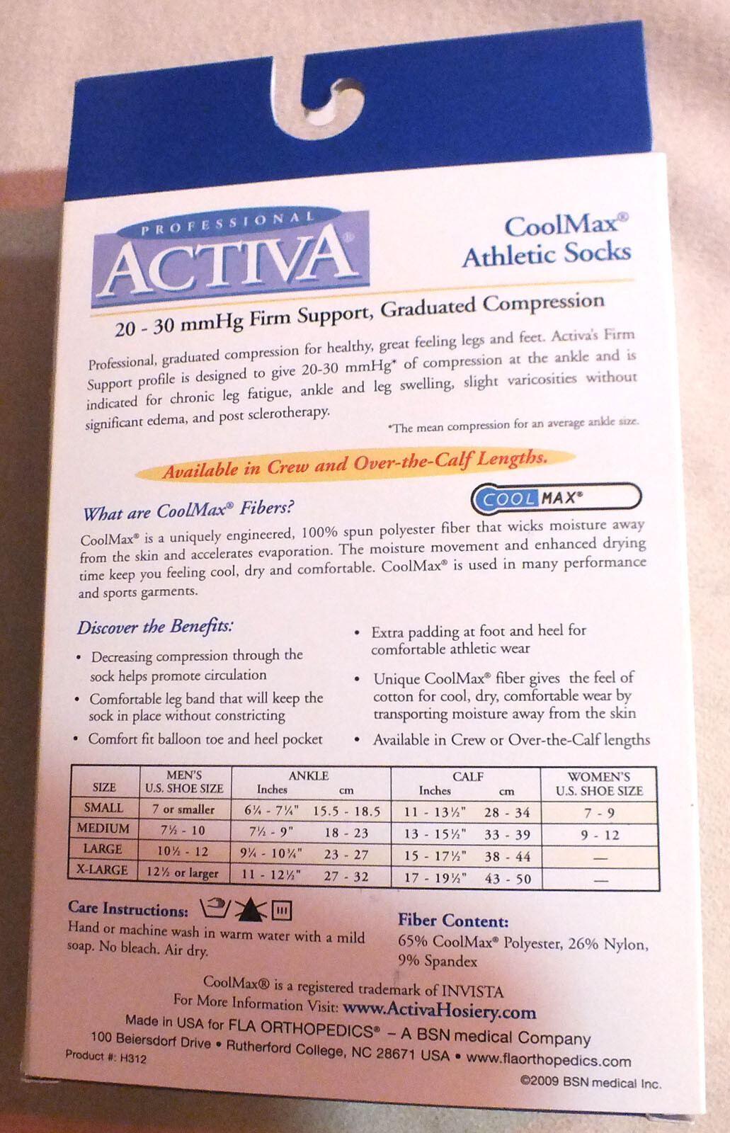 Activa Unisex 20-30 mmHg CoolMax Athletic Socks White Calf Sz. Small New/Box