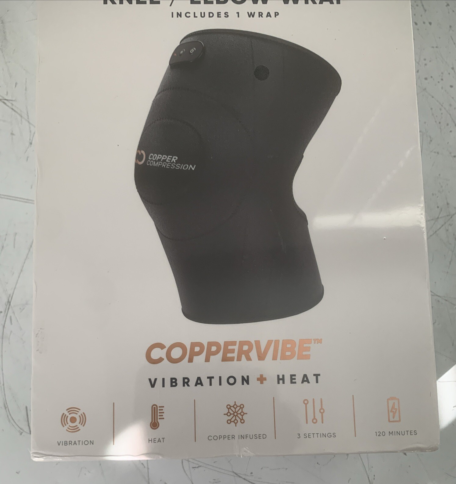 CopperVibe Vibration + Heat Therapy Knee/Elbow Brace Support One Size New Sealed