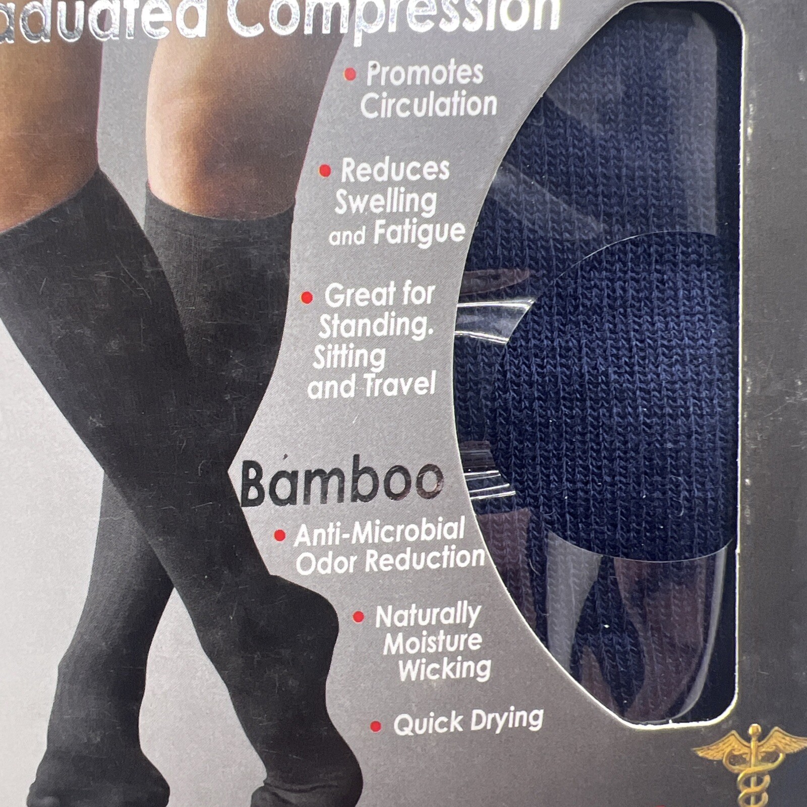 +MD plusMD Ultimate Travel Socks Bamboo Over the Calf Graduation Compression Nav