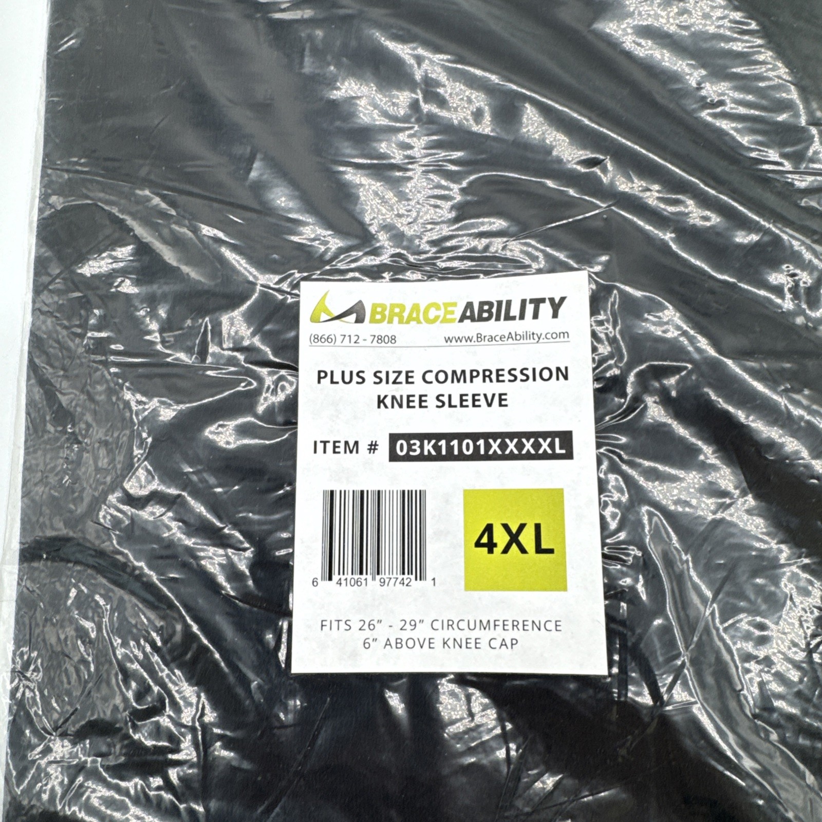 Braceability Compression Knee Sleeve Plus Sz 4XL Black
