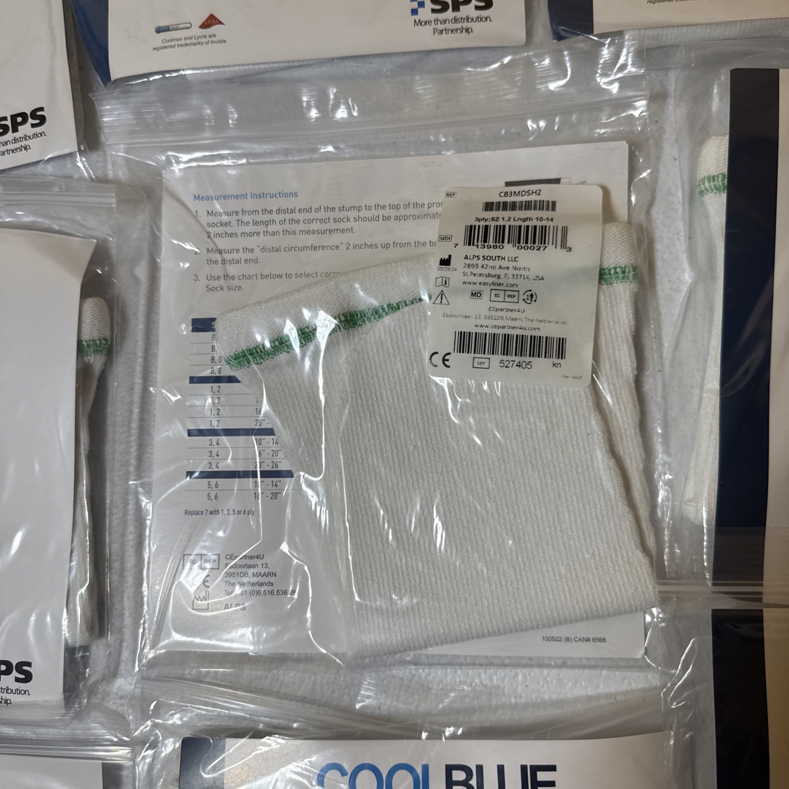 CoolBlue Prosthetic Socks CB3MDSH2, 3 Ply. Size 1,2. Length 10-14″. Lot of 9