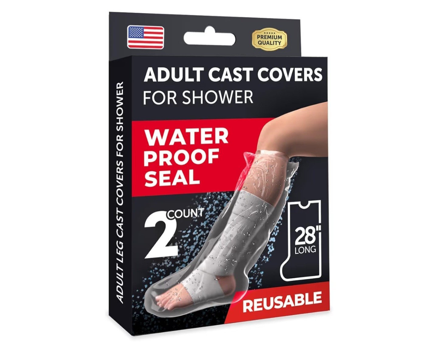 100% Waterproof Cast Covers for Shower Leg – 2pk – Tight Seal – Reusable