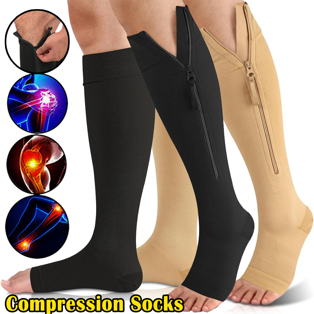 20-30mmHg Zipper Compression Socks Open Toe Support Stockings for Varicose Veins