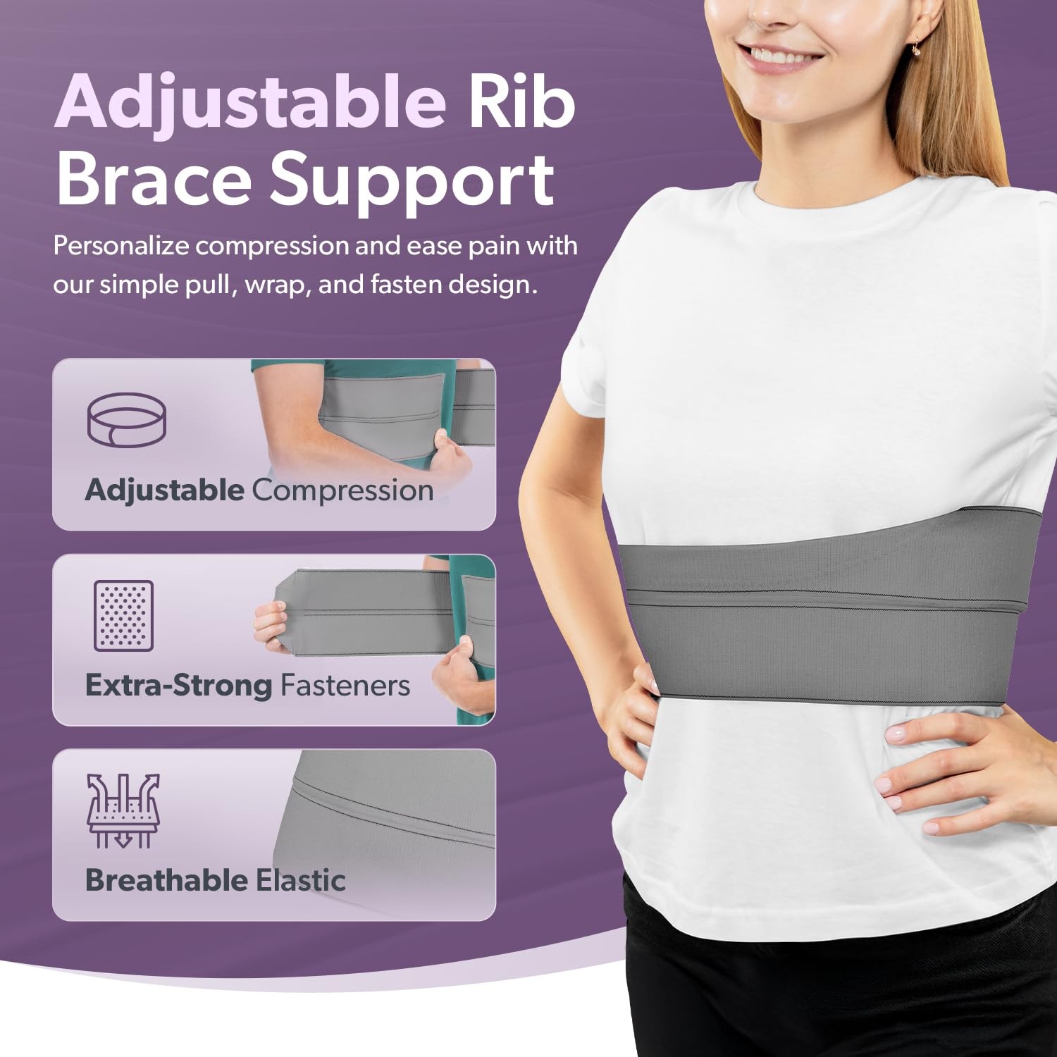 Broken Rib Brace Men Women Protector Compression Wrap Chest Support Gray