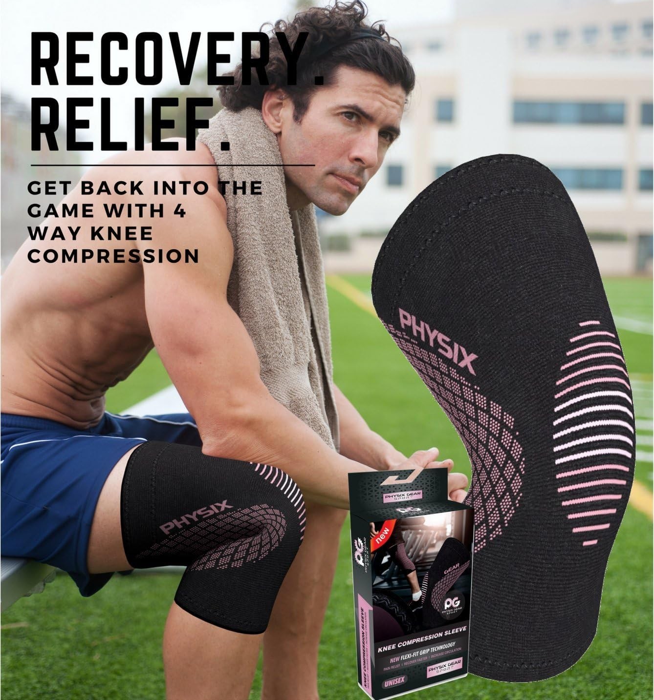 Physix Gear Knee Compression Sleeve Support Brace for Joint Pain Running Sports