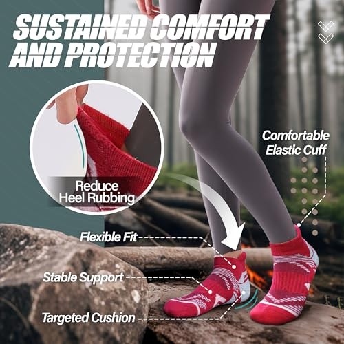 6 Pairs Merino Wool Ankle Hiking Medium Blue/Black/Green/Grey/Orange/Red