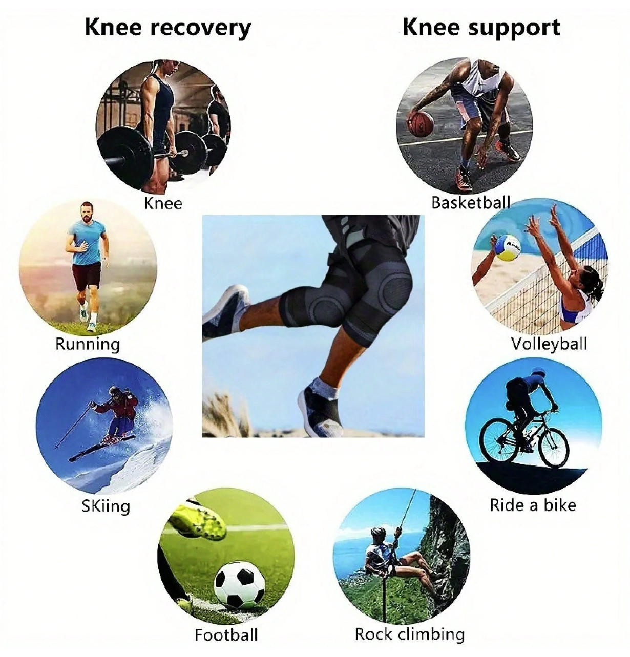 2 Pcs Compression Knee Sleeves Joint Support Sports Fitness Running Gift Unisex