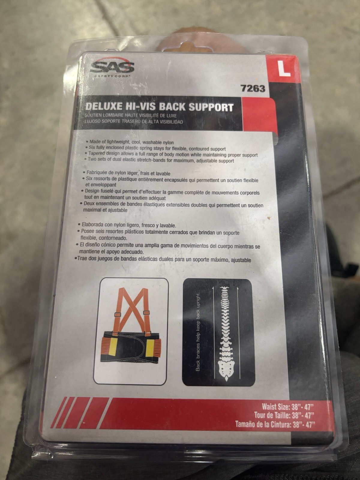 SAS Safety Slip On Suspenders Back Support Belt Hi-Visibility -Large