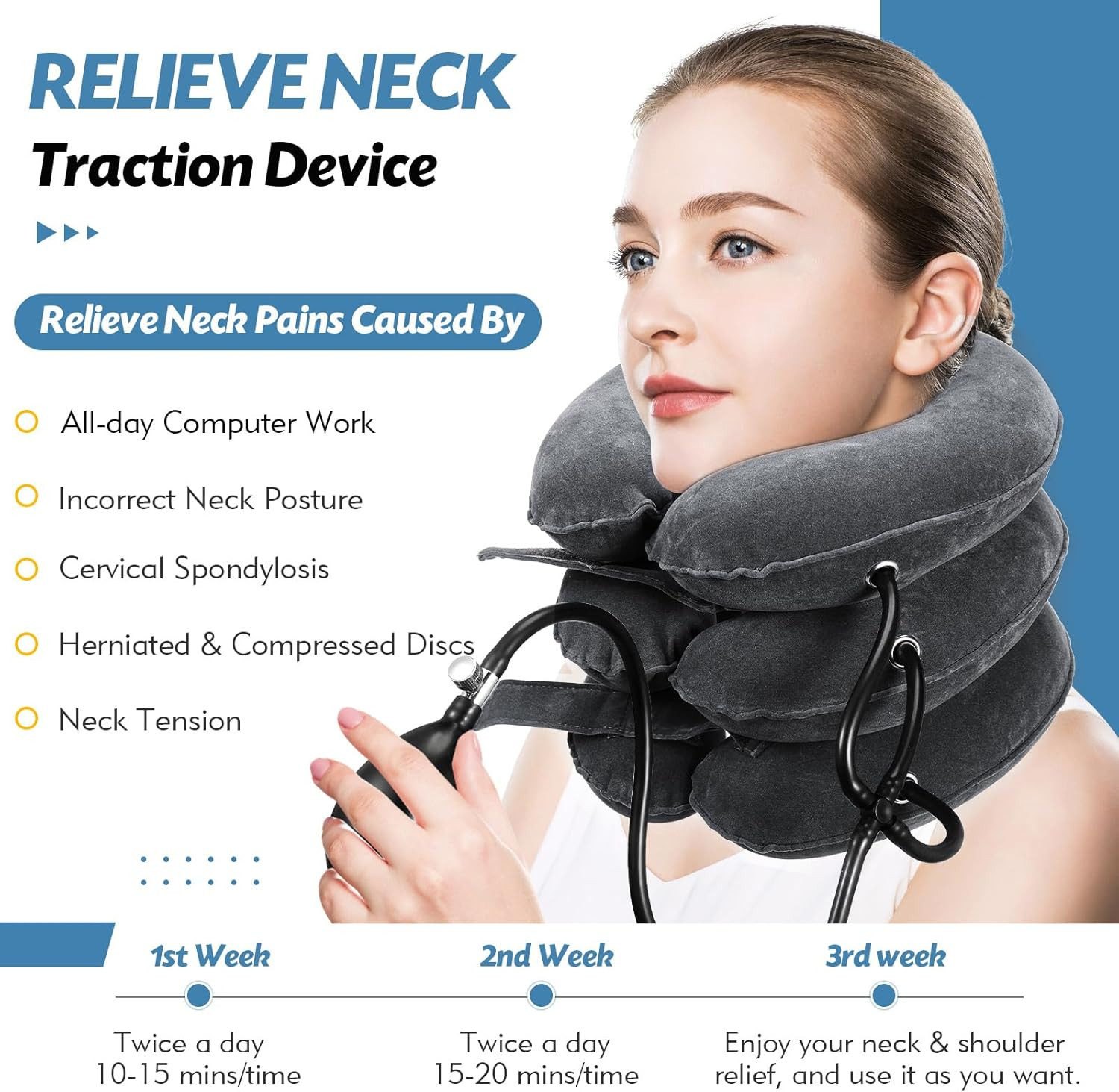 Neck Stretcher Cervical Traction Device – Adjustable Inflatable Neck Brace for N