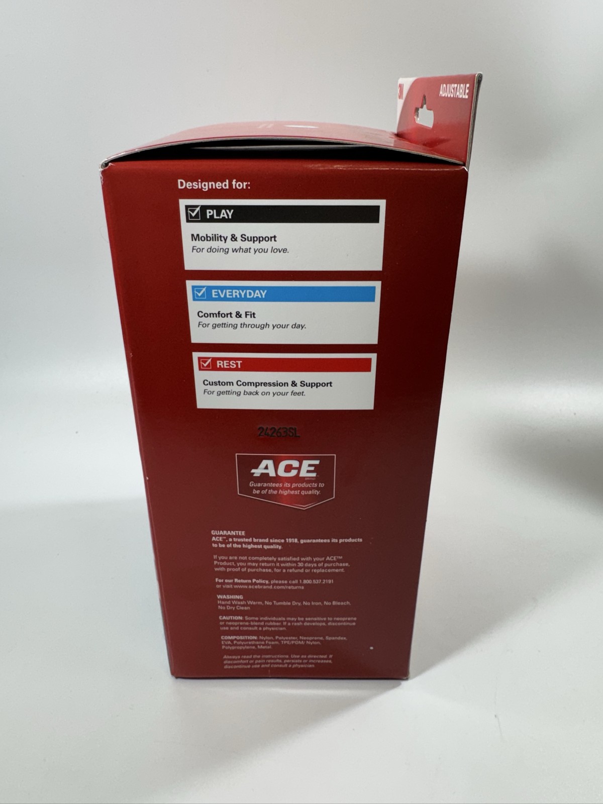 ACE 207500 Adjustable Back Brace Support Quick-Lace Lumbar Pad One Size New