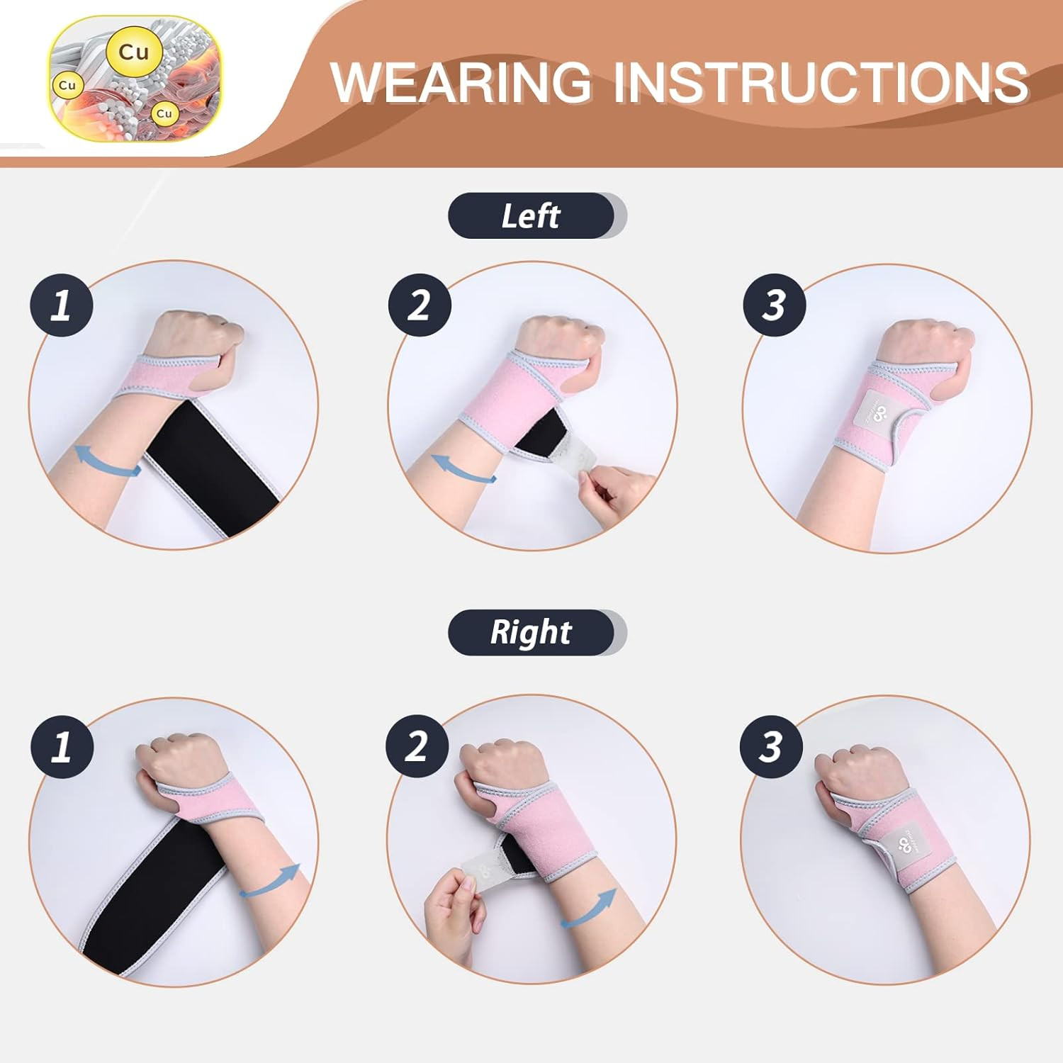 2 Pack Copper Wrist Brace Support for Carpal Tunnel, Pain Relief, Arthritis, …