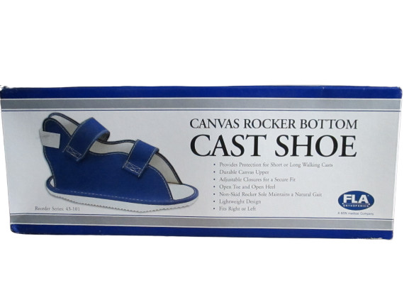 FLA Orthopedics Adult Canvas Rocker Bottom Cast Shoe – Blue L/R Open Heel/Toe