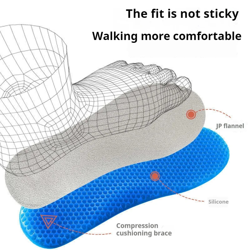 Silicone Gel Soft Insoles Outdoor Sports Running Insole Elastic Shock-absorbing