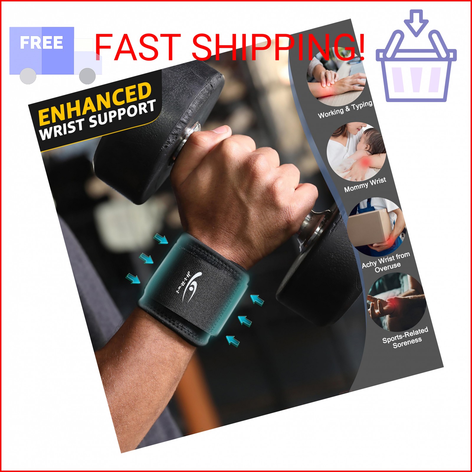 HiRui Wrist Compression Strap Wrist Brace Wrist Wraps for Fitness, Weight Liftin