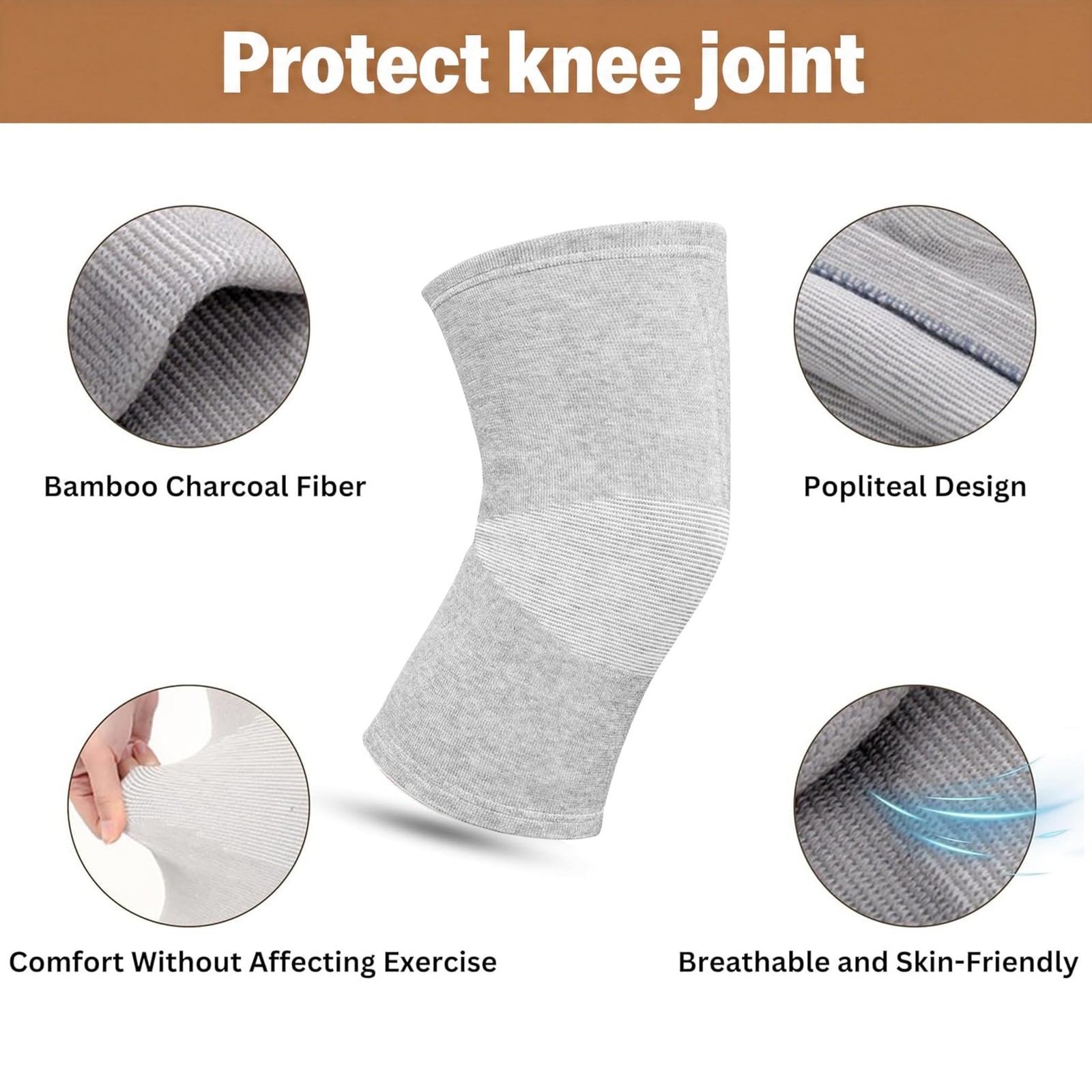 Jrroc Premium Bamboo Knee Compression Sleeve, 2 X-Large, Black+Gray- X-Large
