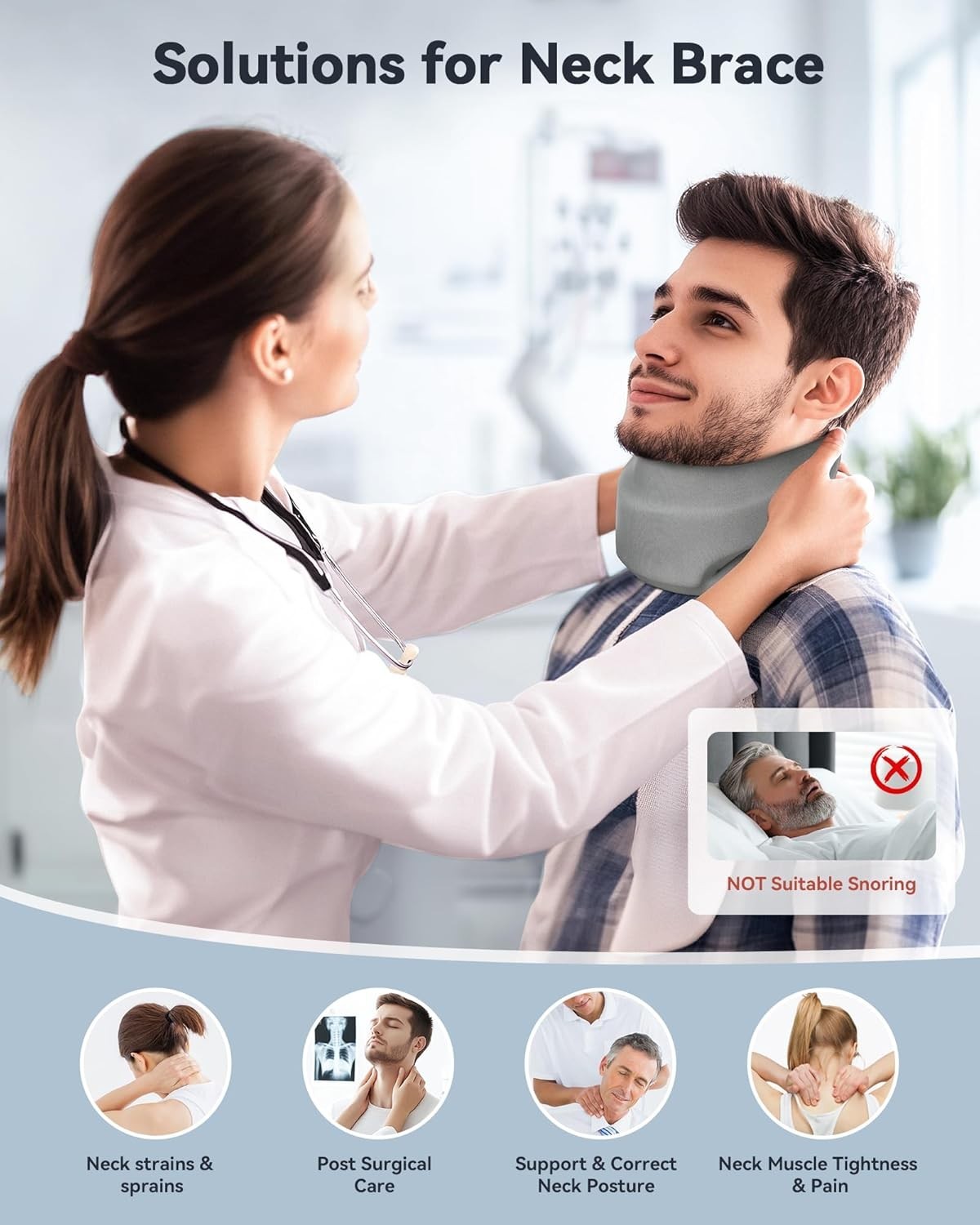 Cervical Neck Brace Support Collar Foam Wraps for Sleeping Medium Gray 12.6-15.8