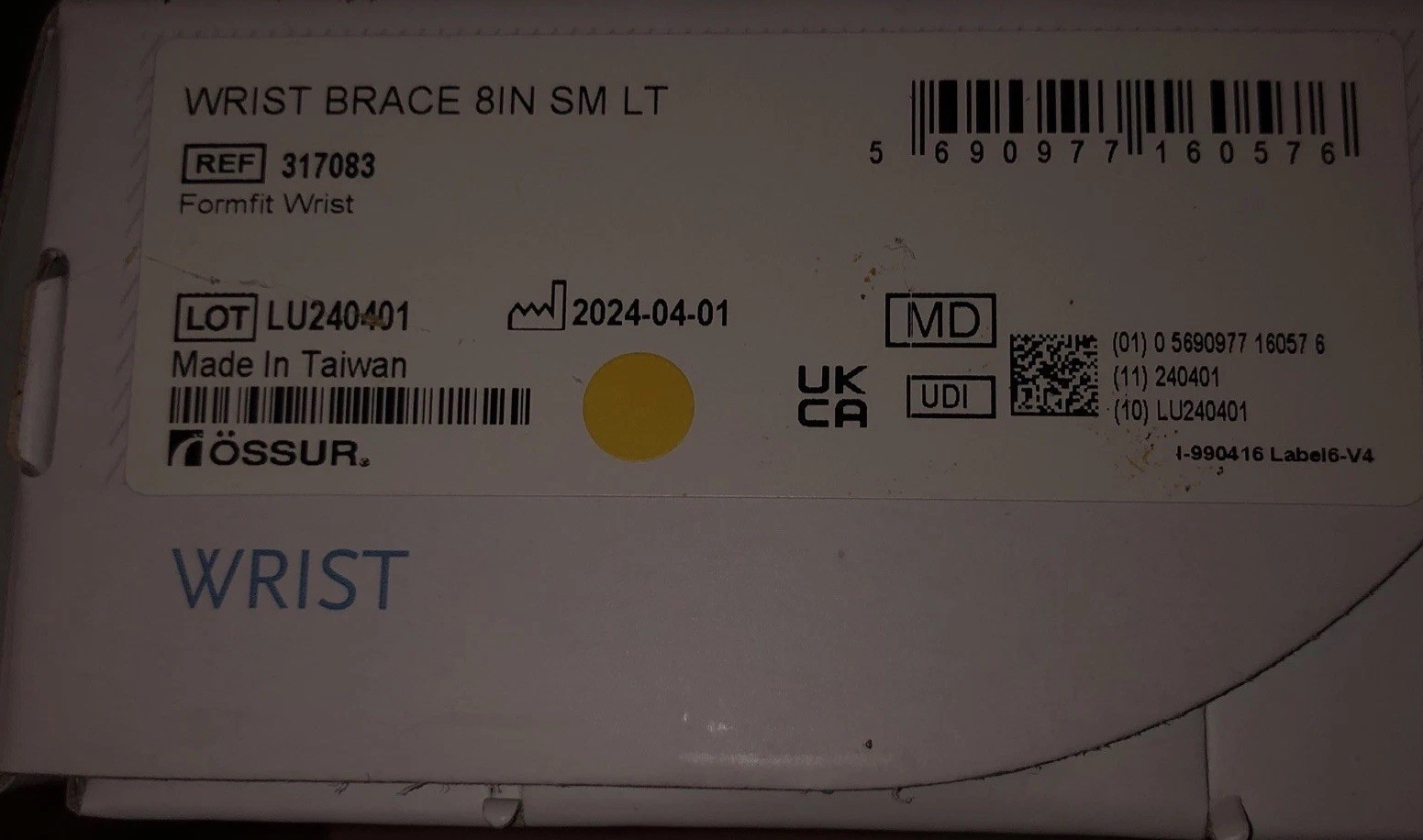Ossur Form Fit Wrist Brace SMALL Left 8 Inch Breathable