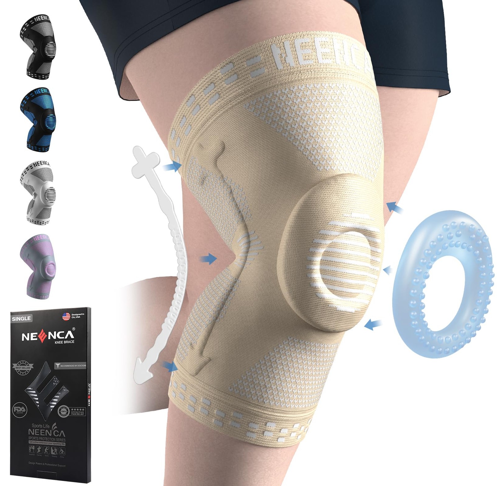 NEENCA Plus Size Knee Brace for Women & Men, 5xl, Skin – Single