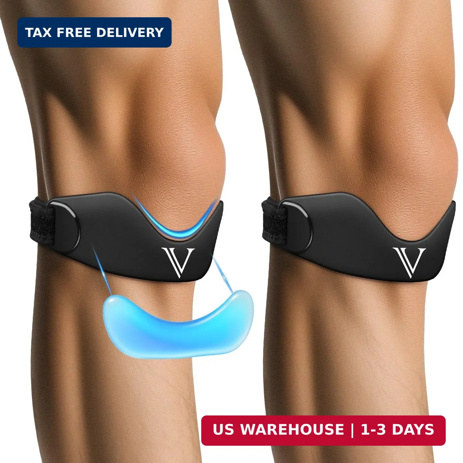 Silicone Patellar Tendon Support Strap 2-Pack, Knee Brace for Women & Men, Adjus