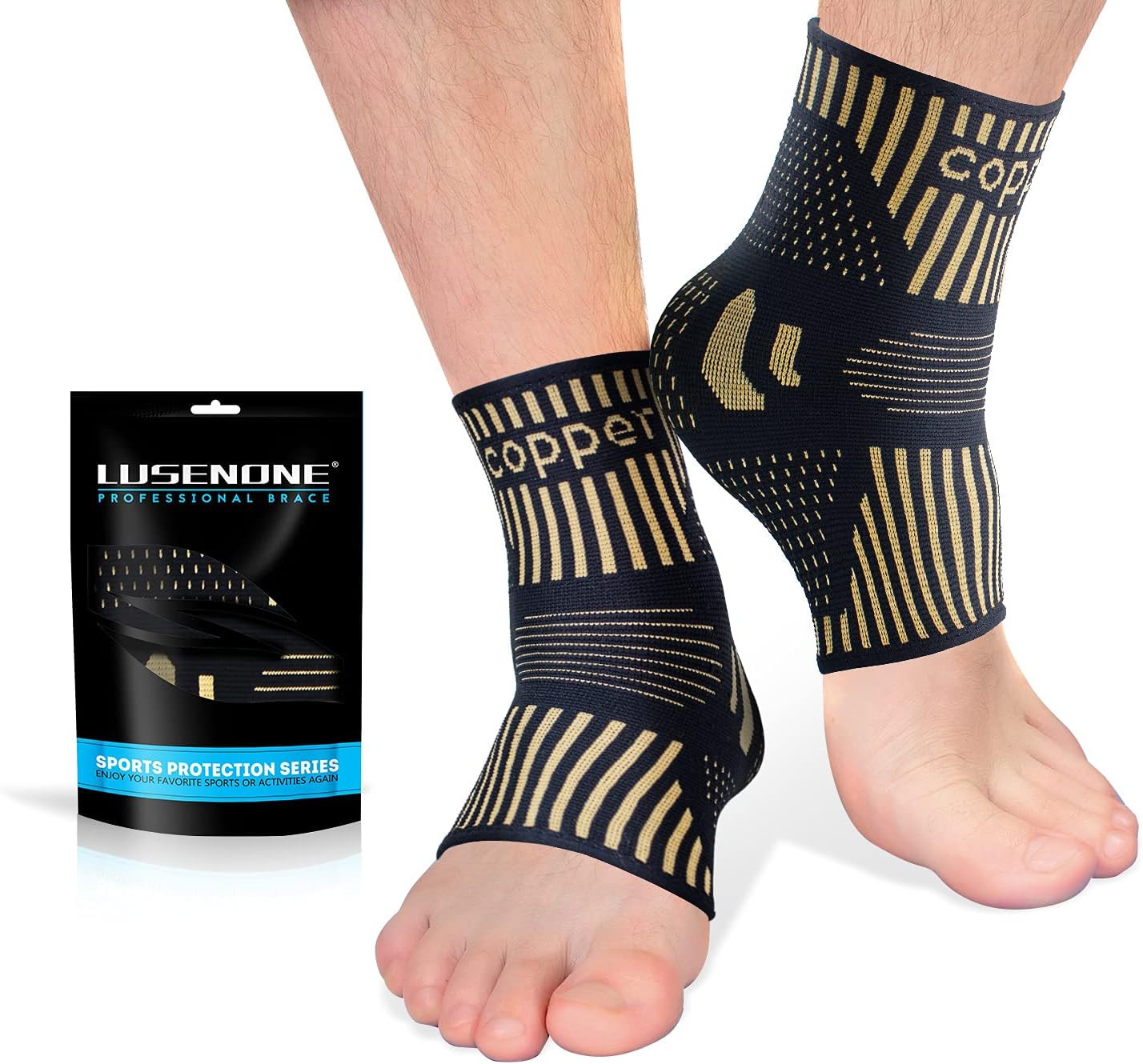 Copper Ankle Brace Support for Men & Women (Pair), Best Ankle Compression Sleeve