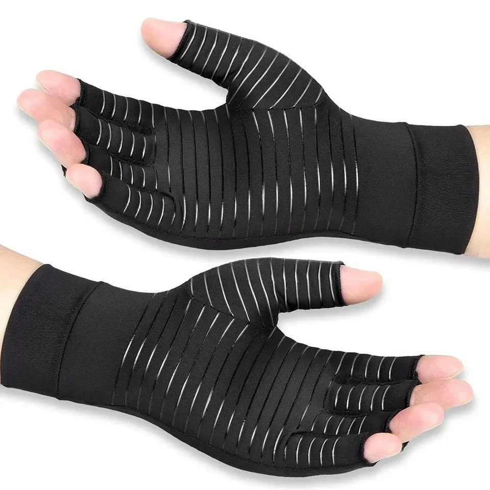 2pc Copper Compression Gloves Anti Arthritis Fingerless Hand Support Pain Relief