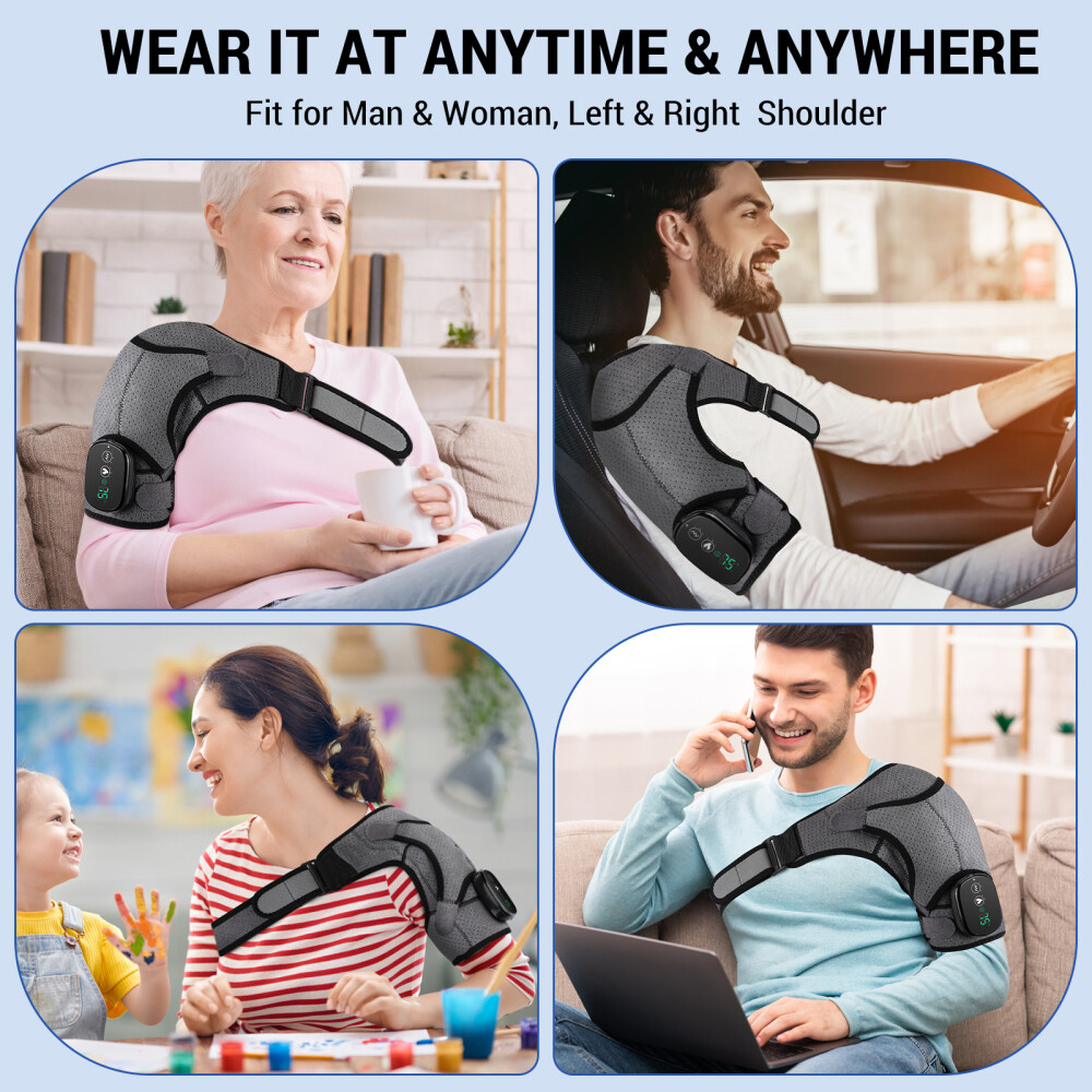 Heated Shoulder Brace Massage Rotator Cuff Support Compression Wrap Rechargeable