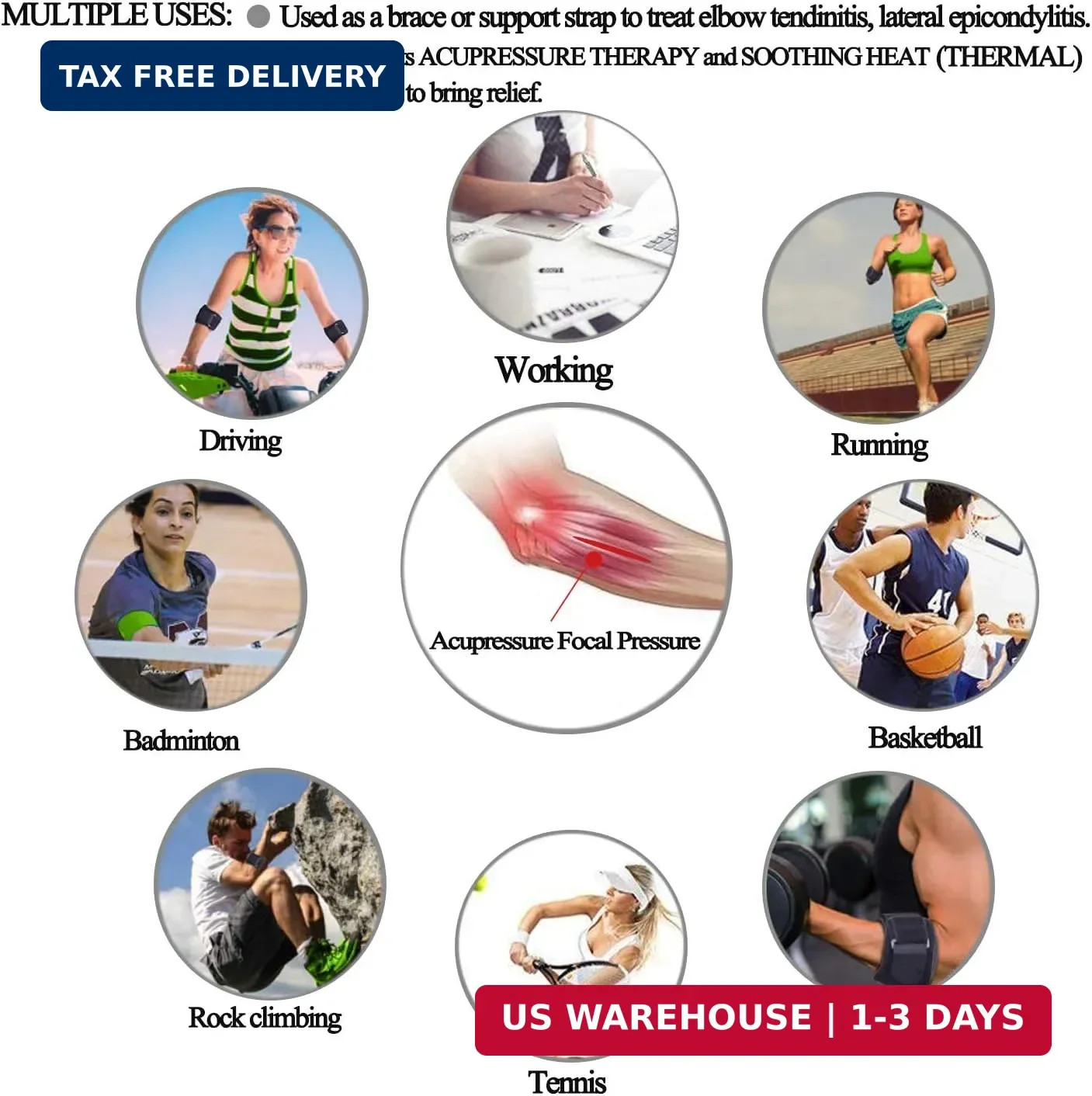 Forearm Wraps for Pain, Tennis Elbow Brace Tendonitis Treatment, Adjustable Elbo