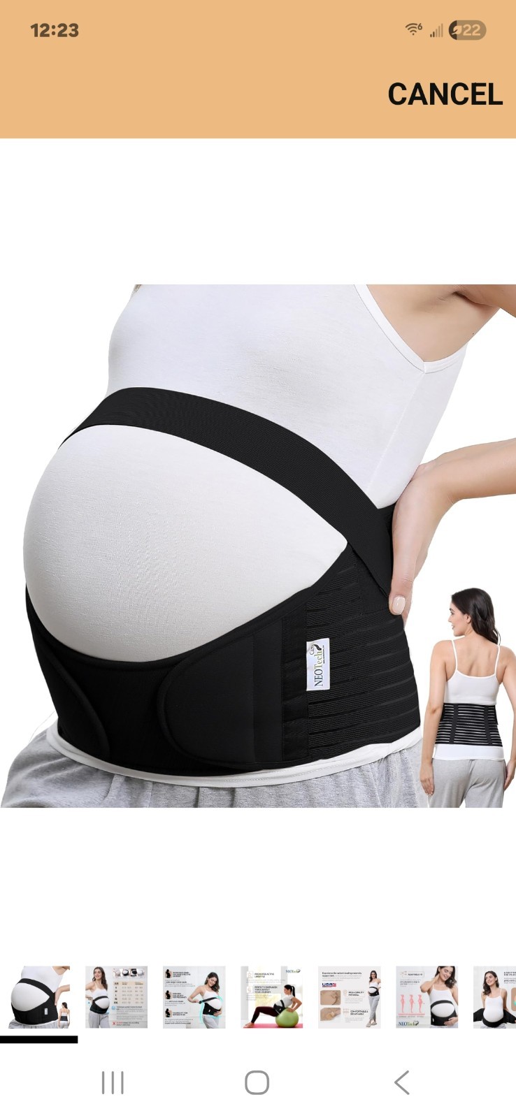 NeoTech Care Pregnancy Support Maternity Belt, Belly Brace, Size M, Black Color