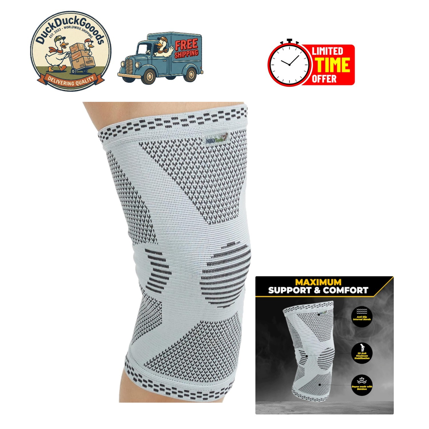 Unisex Large Knee Compression Sleeve – Breathable Support for Pain Relief, Gray