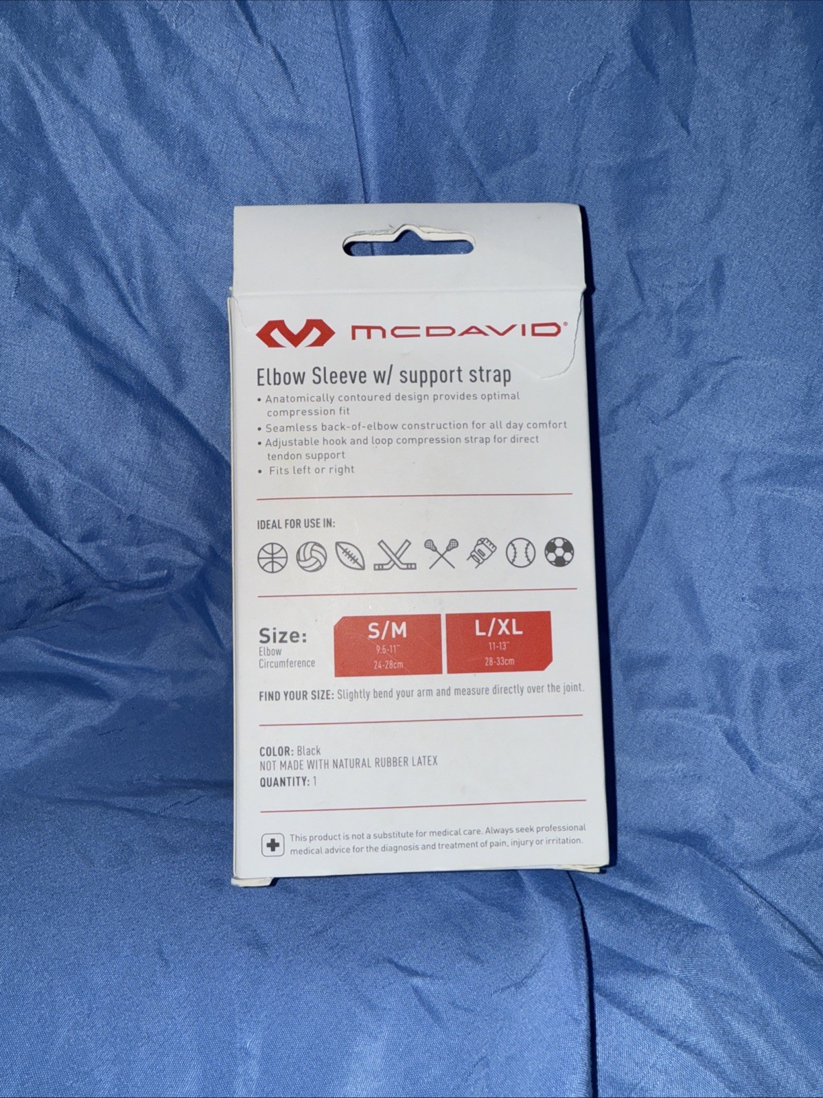 BRAND NEW McDavid Sport Elbow Compression Knit Sleeve w/ Support Strap S/M BLACK