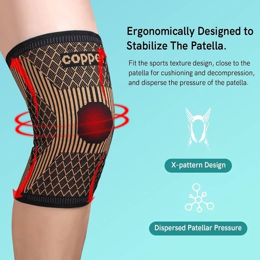 Copper Knee Sleeves Silver Compression Brace Support Sport Joint Injury Pain Gym