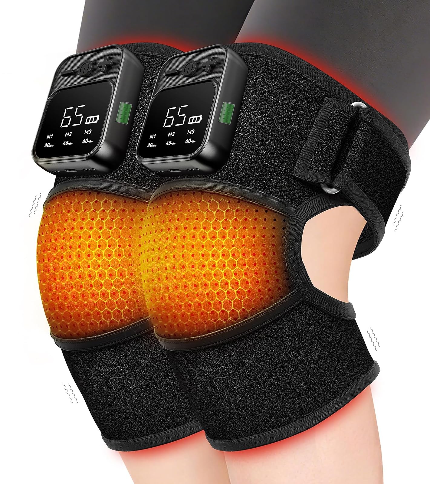 Knee Massager V5.0 2026 Cordless Heat 6 Levels 2 Pack Black