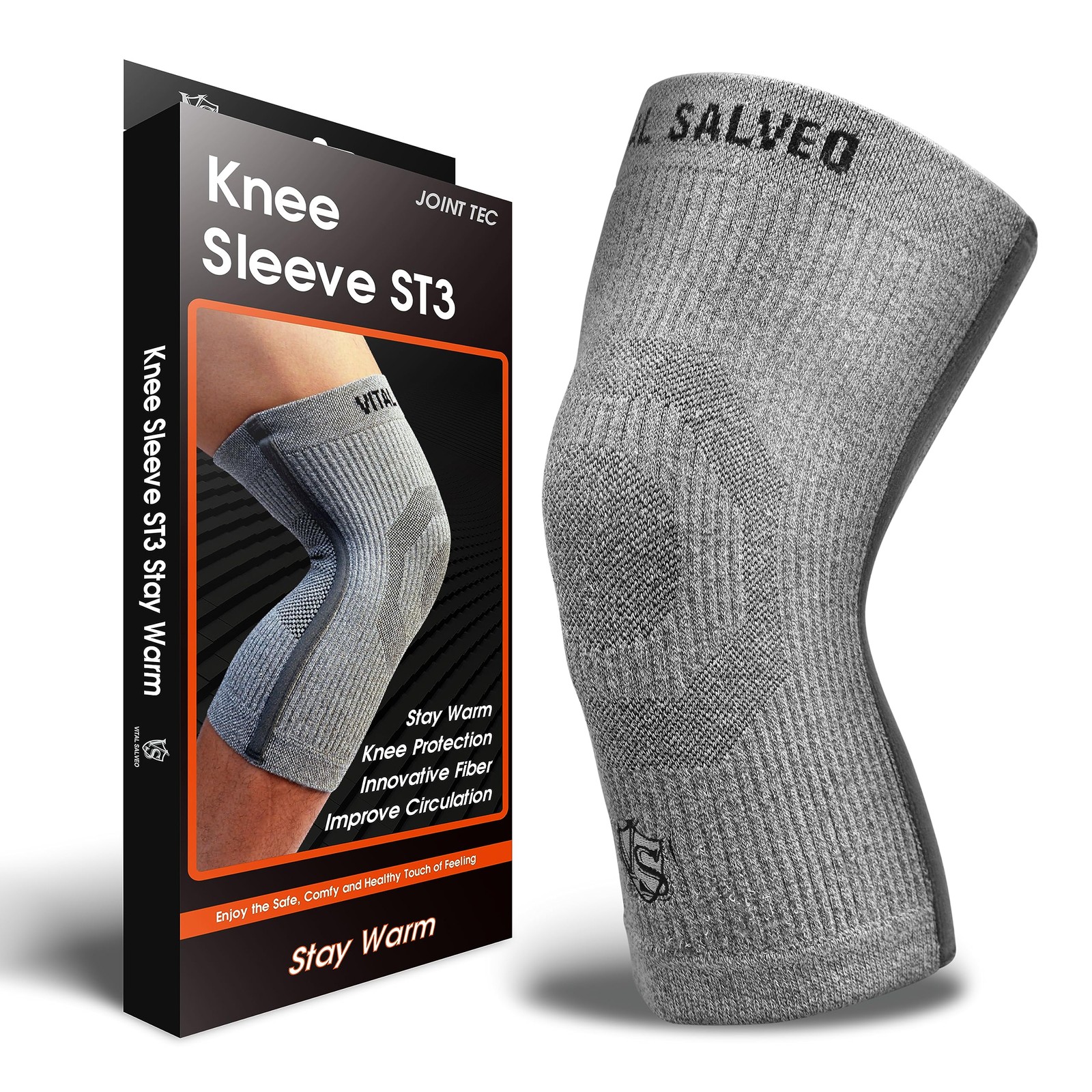 Vital Salveo-Compression Recovery Knee Sleeve Brace ST3-Stay S, Light Grey