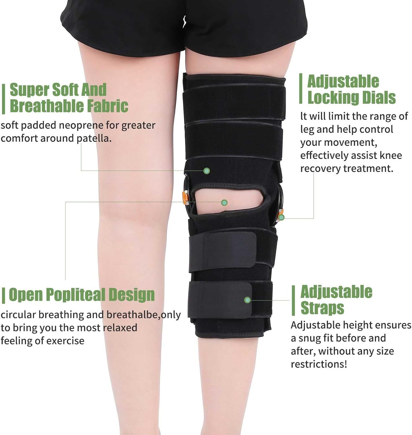 Hinged Knee Brace with Side Stabilizers ROM Support Adjustable S