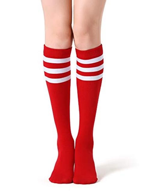 Women’s Knee High Socks Outdoor Sport Athletic Socks Casual One Size Red+white