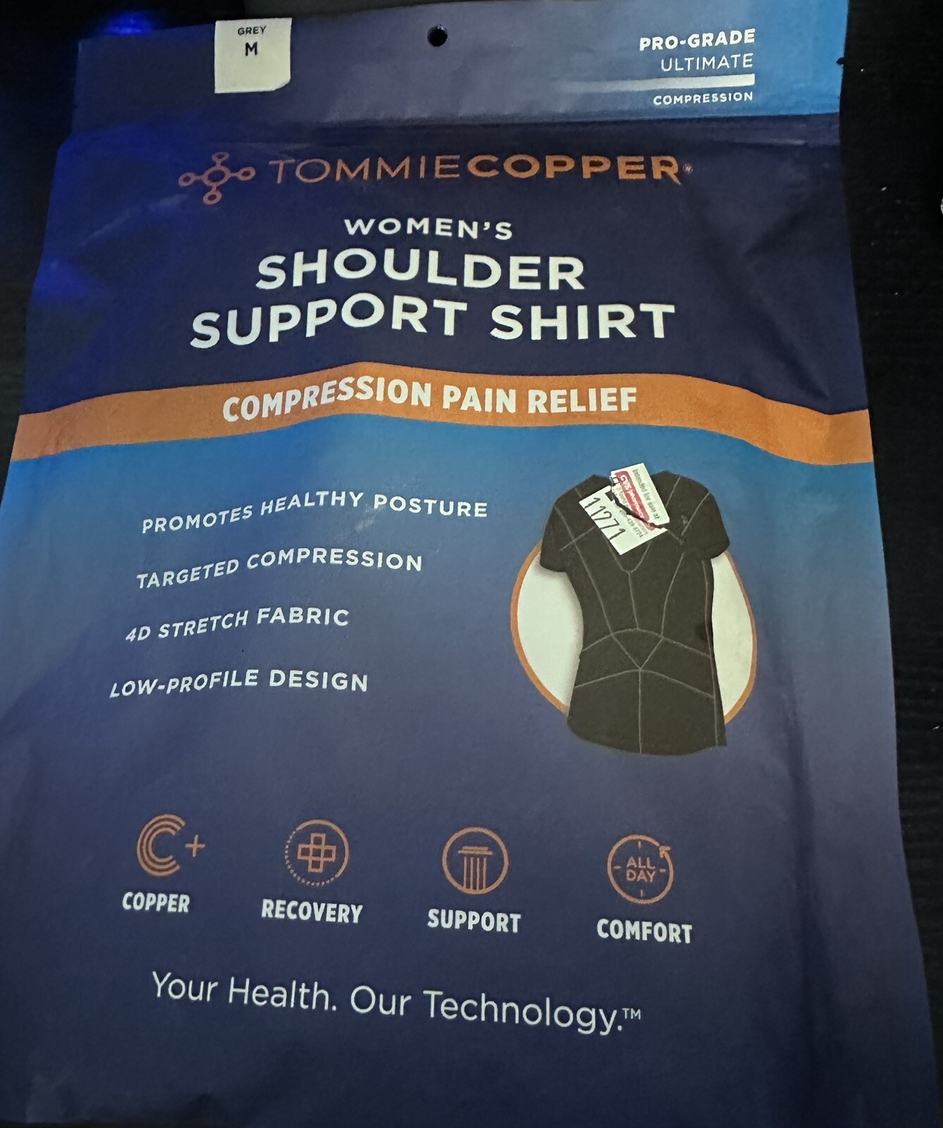 Tommie Copper Women’s Medium Short Sleeve Shoulder Back Pain Shirt – Grey – NEW