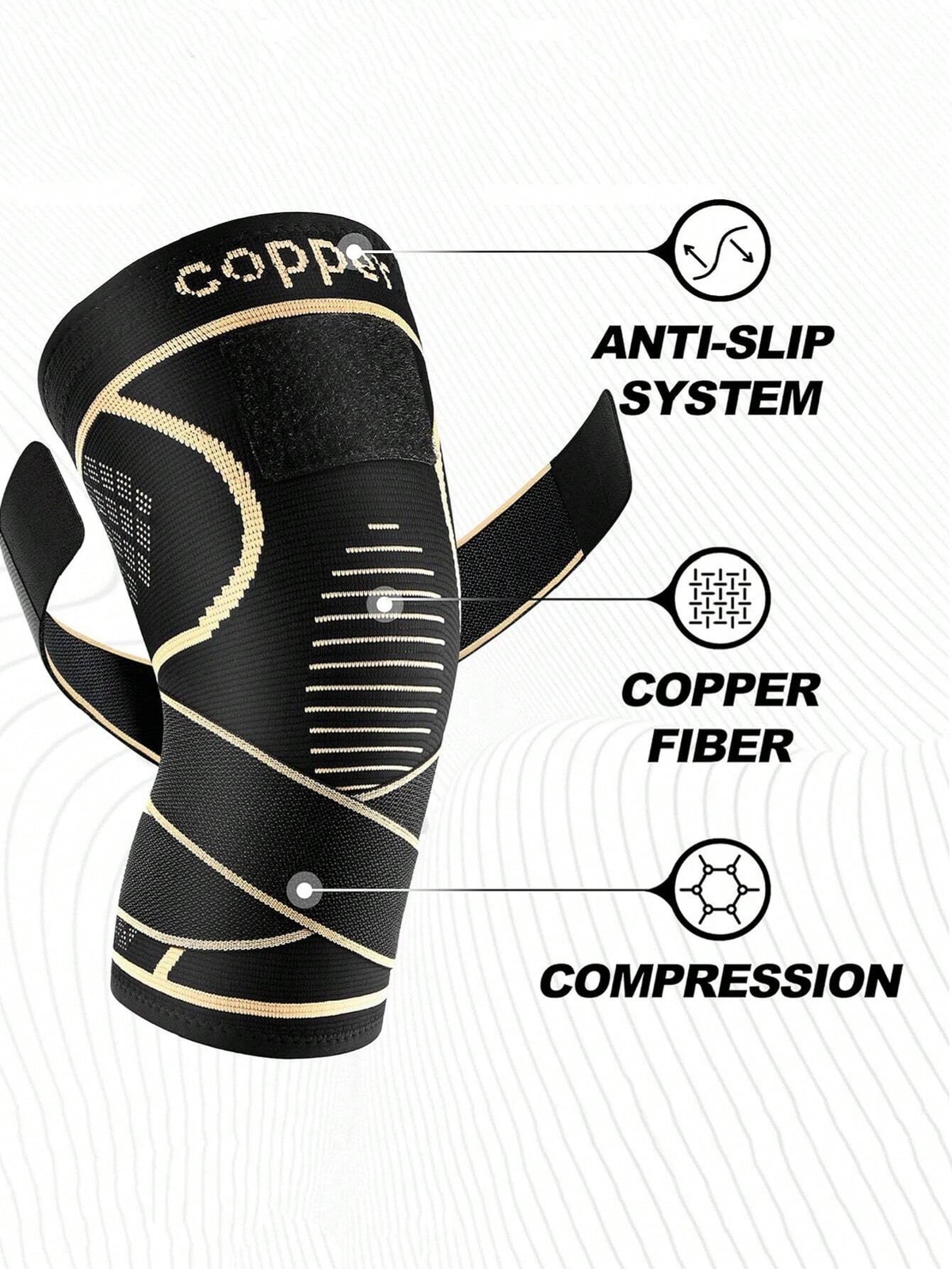 1pc Copper Knee Braces With Strap For Women Men, Knee Support Compression Sleeve