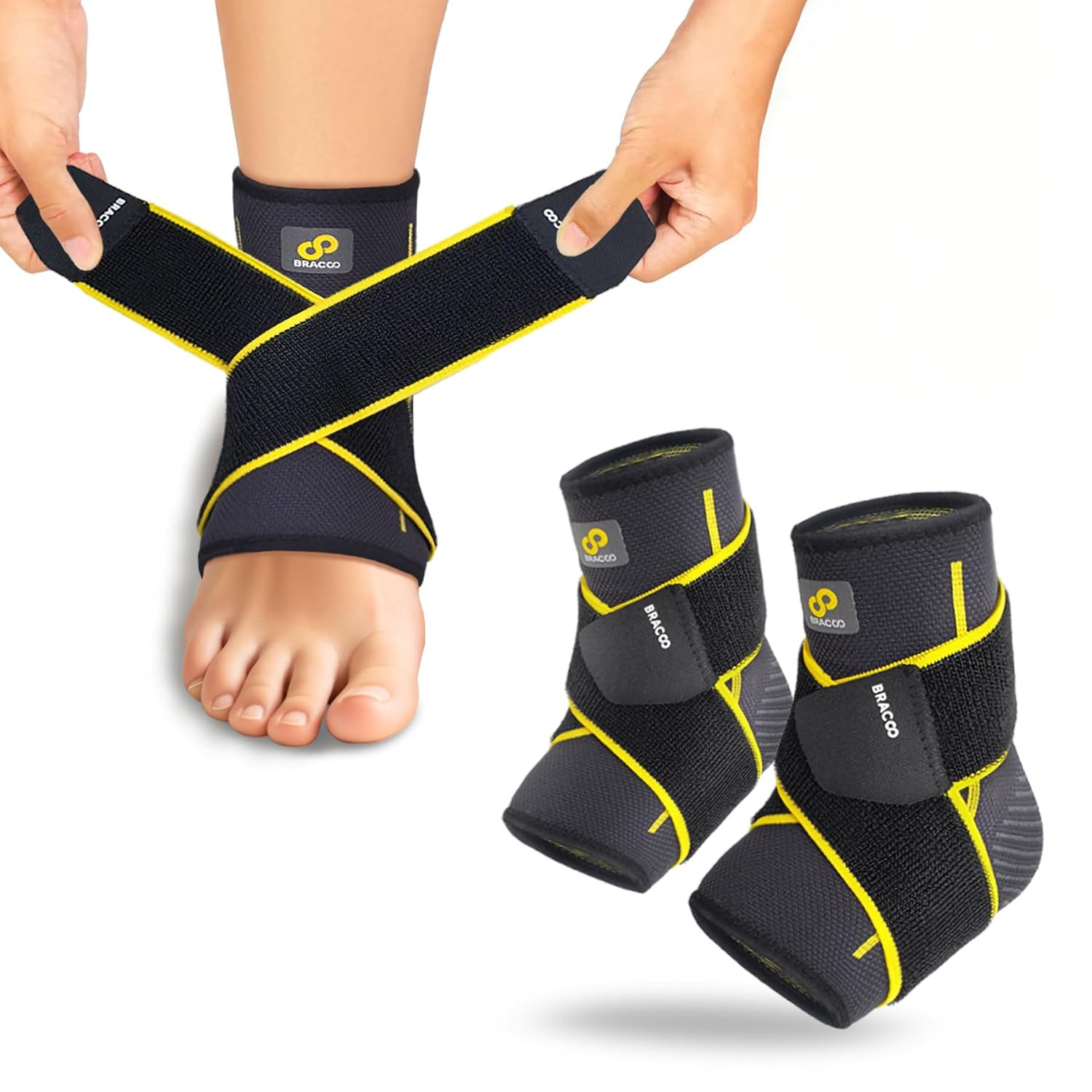 2 Pack Ankle Brace Compression Sleeve for Women & Men, Adjustable Ankle Support