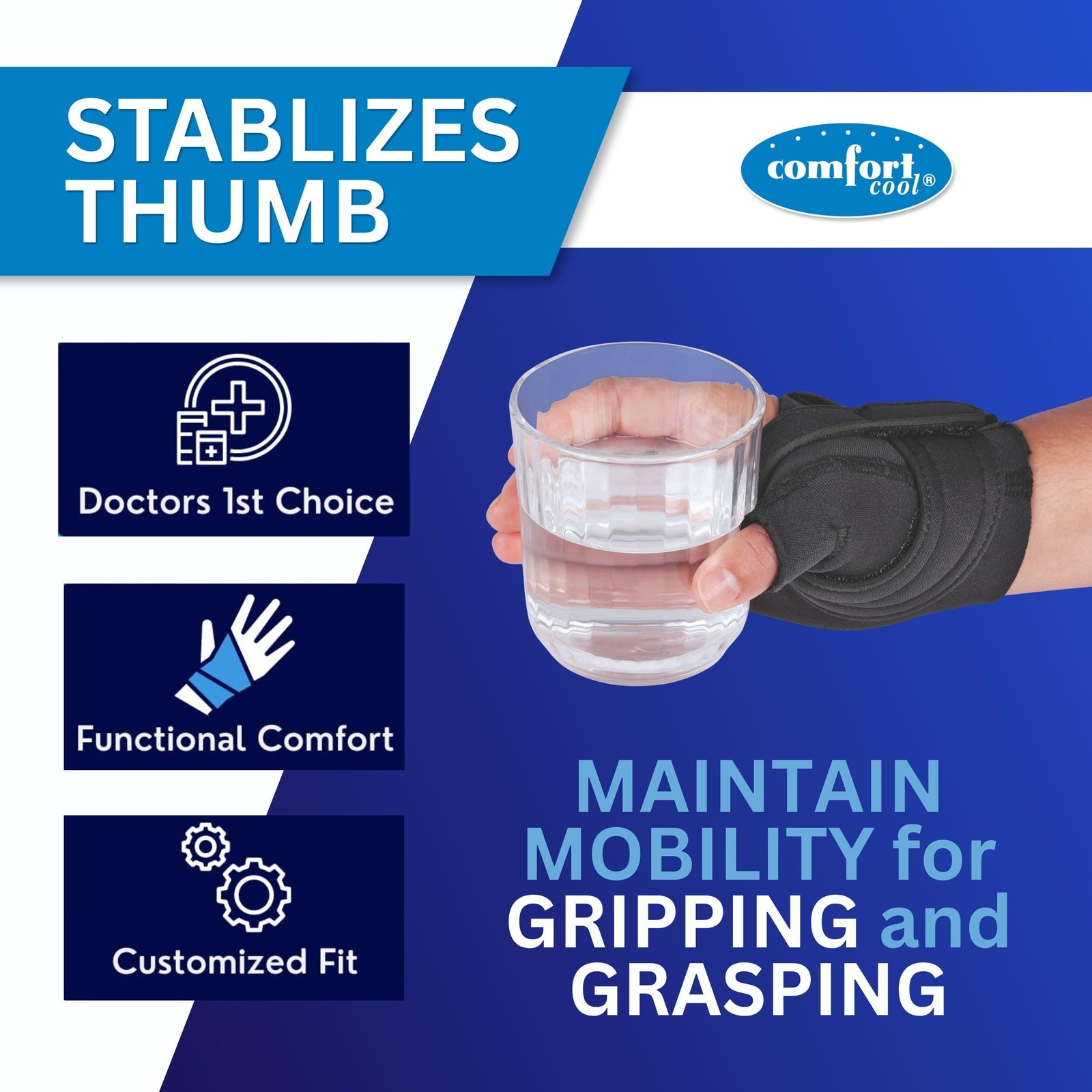 Comfort Cool CMC Thumb Brace X-Large Black Right Hand Arthritis Relief Neoprene