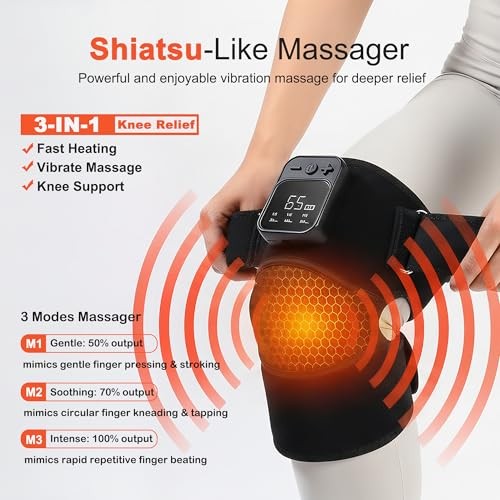 Knee Massager V5.0 2026 Cordless Heat 6 Levels 2 Pack Black