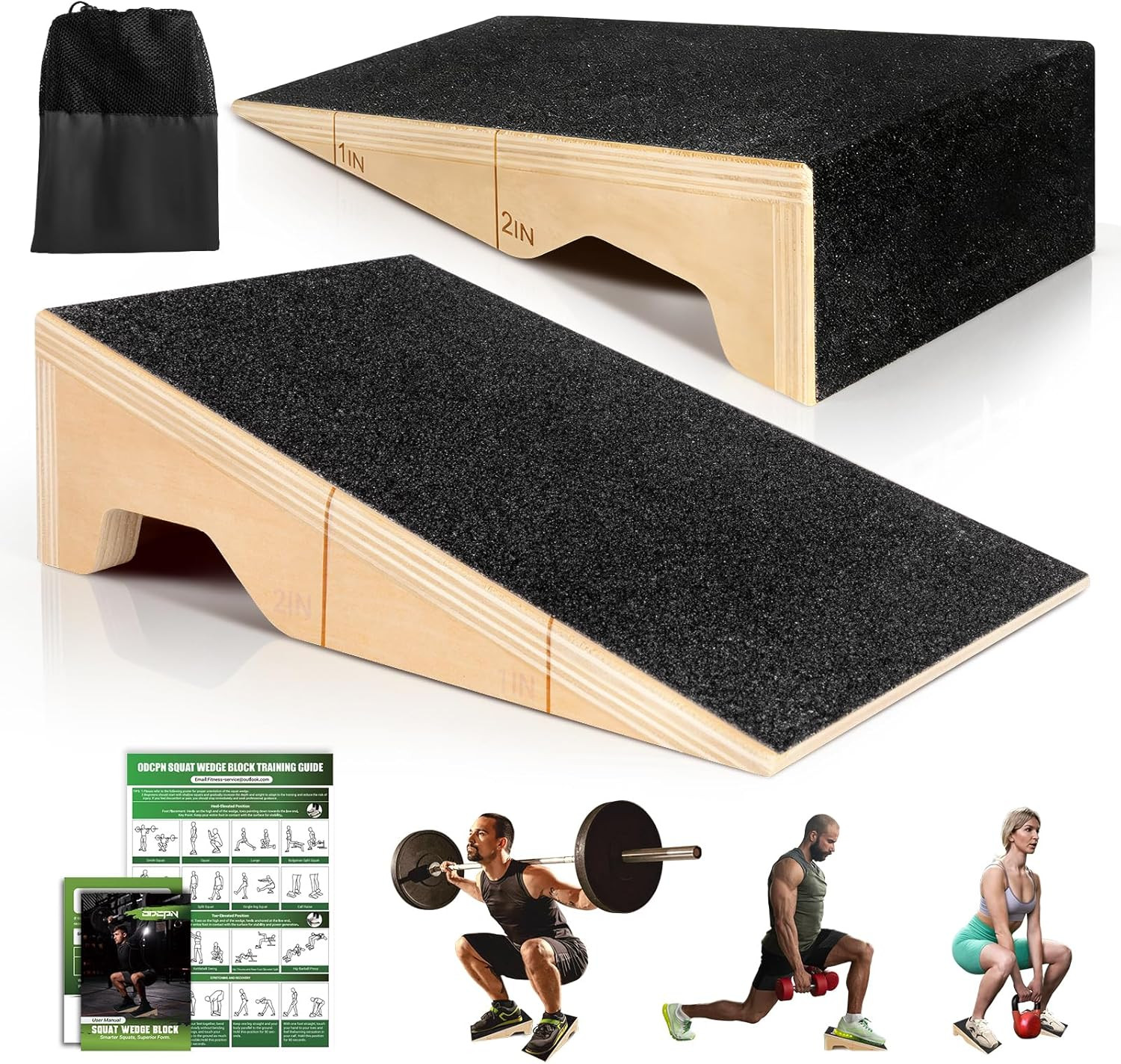 Squat Wedge Block, 2 Pcs Non-Slip Wooden Squat Wedge for Heel Elevation & Weight