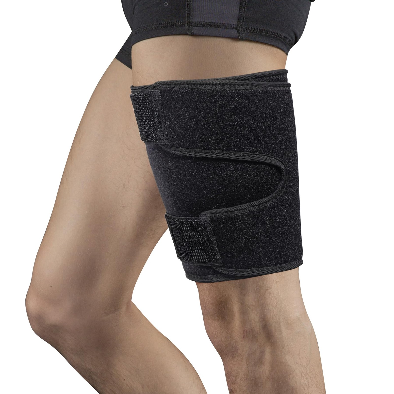 Thigh Brace, Hamstring Quadriceps Support and Wraps , Adjustable, Black