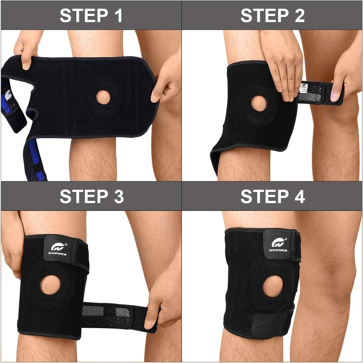 Knee Brace Support, Arthritis Adjustable Compression ACL Non-slip Open Patella S