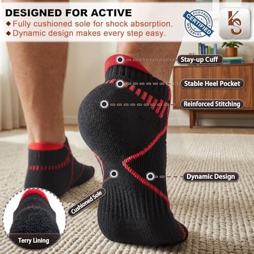 Men Athletic Ankle Socks 6-Pack, Nylon Blend 13-15 6pairs-black8915