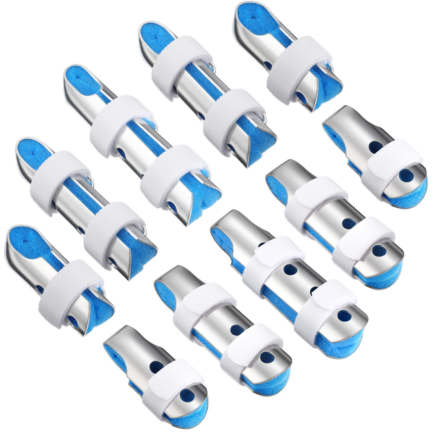 BBTO 10 Pieces Finger Splints Metal Padded Support Finger Stabilizer with Soft F